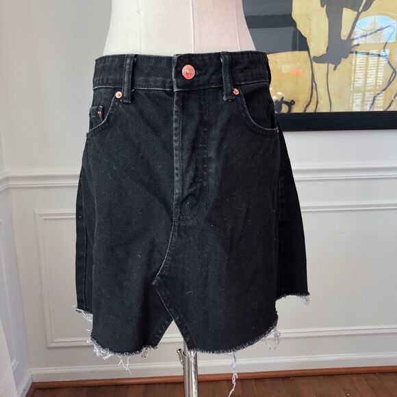 Bershka Denim Black Asymmetrical Jean Skirt Button Fly 4 - Picture 1 of 8